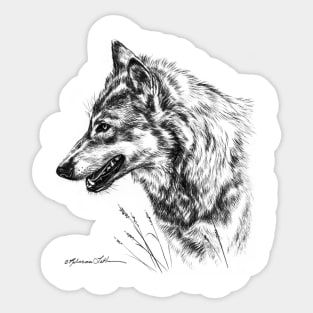 Timberwolf Profile Portrait Black and White Sticker